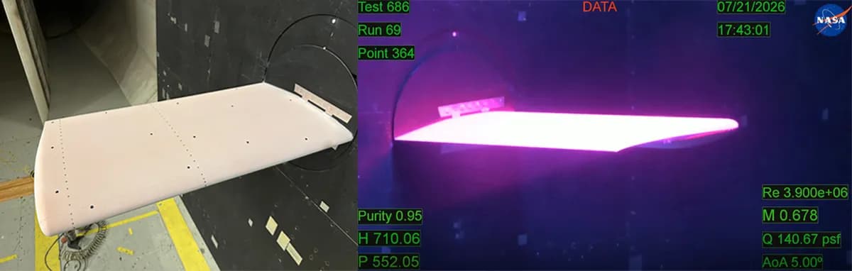 NASA realiza pruebas innovadoras con pintura sensible a la presión en un túnel de viento